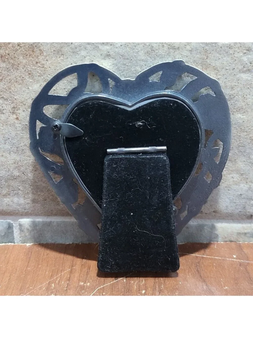 Vintage Pewter Metal Heart Shaped Picture Photo Frame